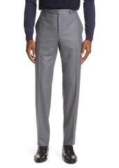 Canali Flat Front Solid Flannel Wool Dress Pants
