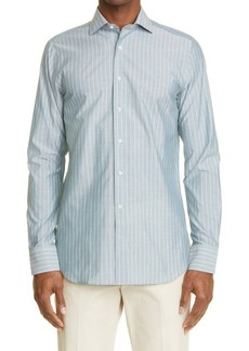 Canali Impeccabile Pinstripe Dress Shirt in Green at Nordstrom