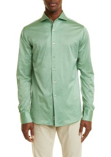 Canali Jersey Button-Up Sport Shirt in Green at Nordstrom