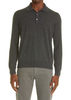 Canali Long Sleeve Cashmere Polo in Charcoal at Nordstrom