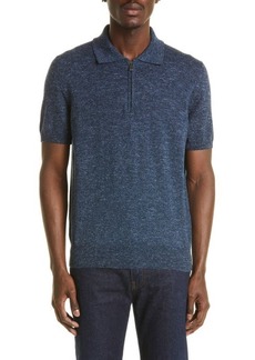 Canali Quarter Zip Cotton Blend Sweater Polo in Navy at Nordstrom