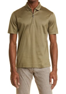 Canali Quarter Zip Cotton Polo in Green at Nordstrom