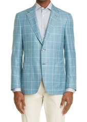 Canali Regular Fit Plaid Wool & Silk Blend Sport Coat in Blue at Nordstrom