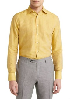Canali Regular Fit Solid Cotton & Linen Dress Shirt