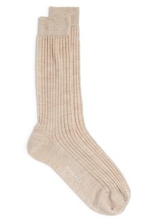 Canali Ribbed Wool Blend Dress Socks in Beige at Nordstrom