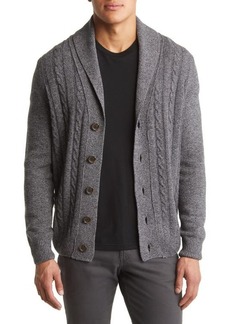 Canali Shawl Collar Cable Stitch Wool Cardigan in Black at Nordstrom