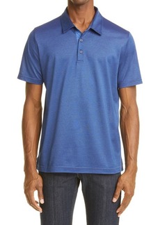 Canali Short Sleeve Cotton Polo in Med Blue at Nordstrom