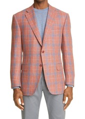 Canali Siena Soft Classic Fit Plaid Linen & Wool Sport Coat in Orange at Nordstrom