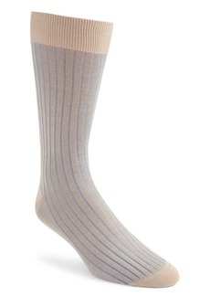 Canali Vanise Ribbed Cotton Dress Socks in Lt Blue at Nordstrom