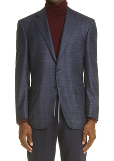 Canali Siena Soft Plaid Regular Fit Wool Sport Coat in Blue at Nordstrom