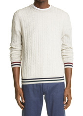 Canali Cable Wool Crewneck Sweater in Beige at Nordstrom