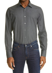 Canali Solid Button-Up Shirt in Charcoal at Nordstrom