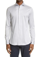 Canali Trim Fit Jersey Button-Up Shirt in Light Grey at Nordstrom