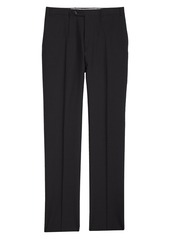 Canali Tropical Flat Front Solid Wool Trousers in Black at Nordstrom