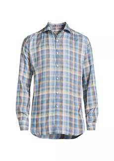 Canali Plaid Linen Button-Front Shirt