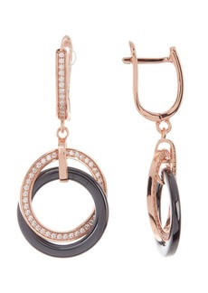 CANDELA JEWELRY 14K Rose Gold Plated Sterling Silver Double Circle CZ Ceramic Dangle Earrings in Multi at Nordstrom Rack