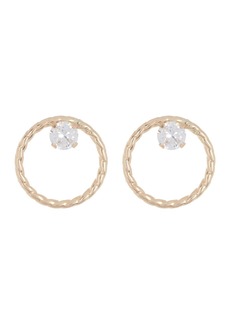 CANDELA JEWELRY 14K Yellow Gold CZ Textured Hoop Stud Earrings in Clear at Nordstrom Rack