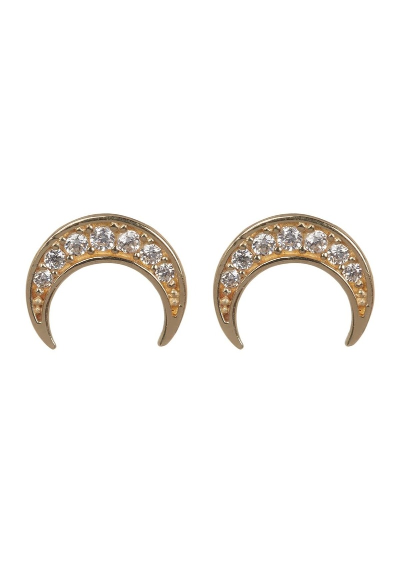 CANDELA JEWELRY 14K Yellow Gold Pave CZ Crescent Moon Stud Earrings in Clear at Nordstrom Rack