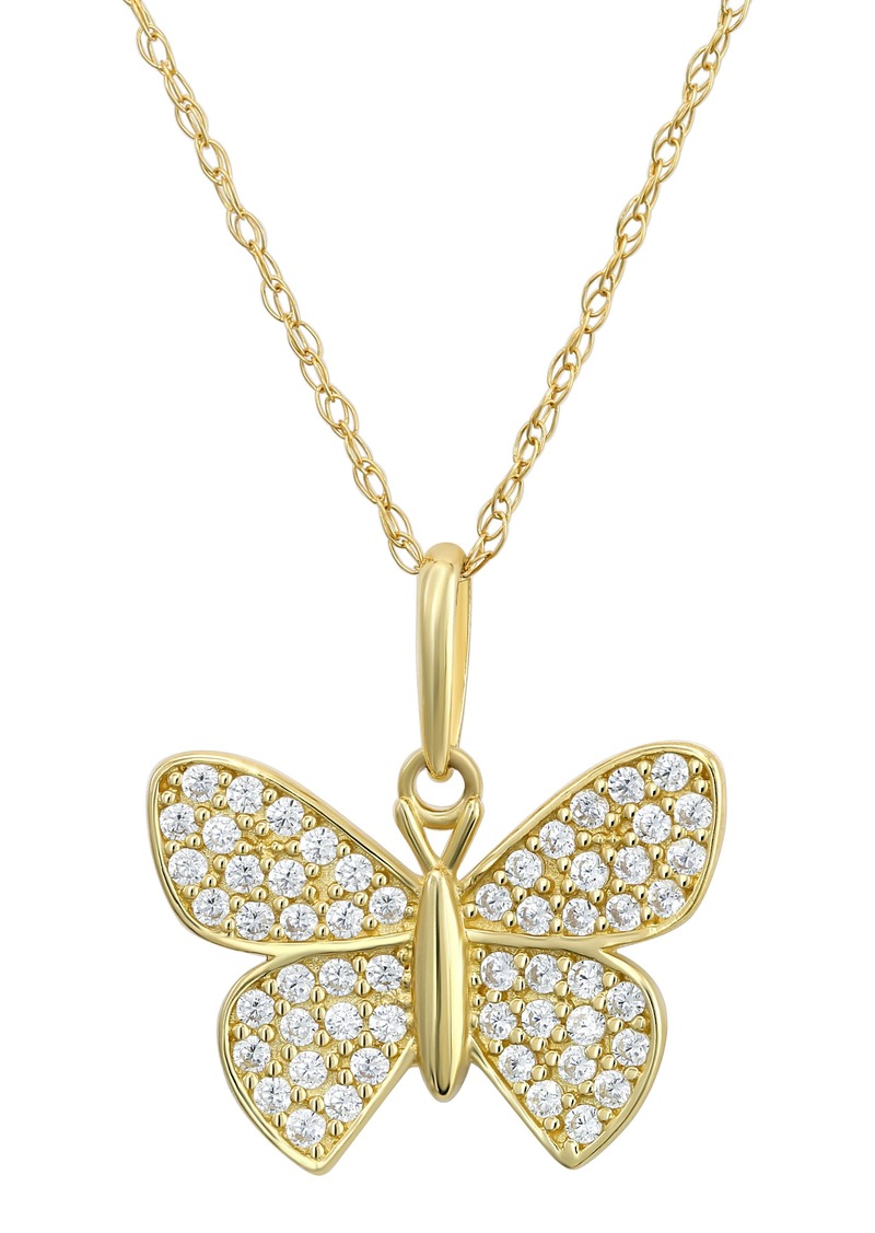 CANDELA JEWELRY 10K Gold Pavé CZ Butterfly Pendant Necklace in Clear at Nordstrom Rack