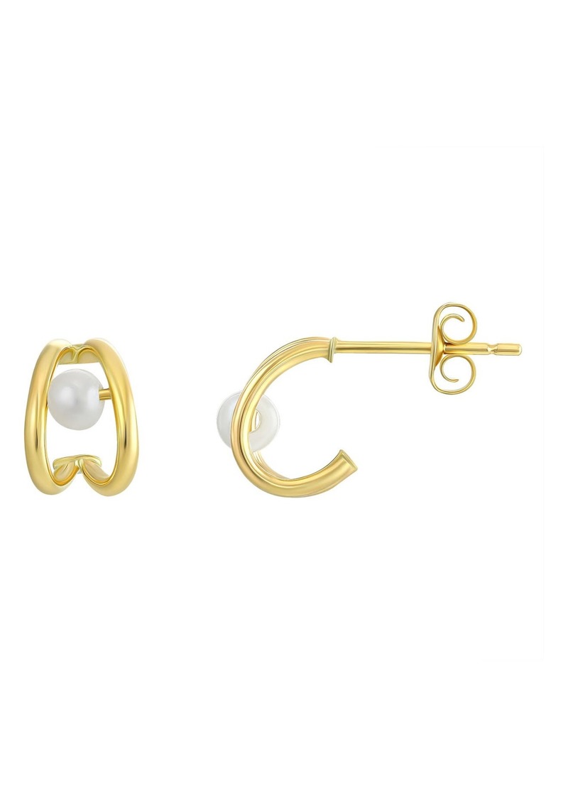 CANDELA JEWELRY 14K Gold 2mm Imitation Pearl J-Huggie Earrings at Nordstrom Rack