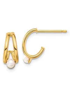 CANDELA JEWELRY 14K Gold 3mm Pearl J-Hoop Earrings in White at Nordstrom Rack