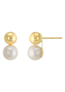 CANDELA JEWELRY 14K Gold Freshwater Pearl & Ball Stud Earrings in White at Nordstrom Rack