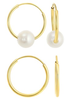 CANDELA JEWELRY 14K Gold Freshwater Pearl Set of 2 Hoop Earrings at Nordstrom Rack