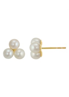 CANDELA JEWELRY 14K Gold Freshwater Pearl Trinity Stud Earrings in White at Nordstrom Rack