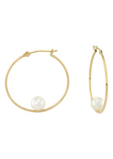 CANDELA JEWELRY 14K Yellow Gold 5.5-6mm Cultured Pearl Hoop Earrings at Nordstrom Rack