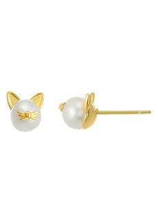 CANDELA JEWELRY Pearl Kitty Stud Earrings in White at Nordstrom Rack