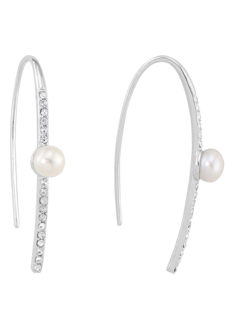 CANDELA JEWELRY Sterling Silver 4mm Cultured Pearl & Crystal Threader Earrings in White Multi at Nordstrom Rack