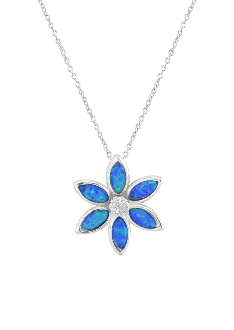 CANDELA JEWELRY Sterling Silver Blue Created Opal Flower Pendant Necklace in Blue Multi at Nordstrom Rack