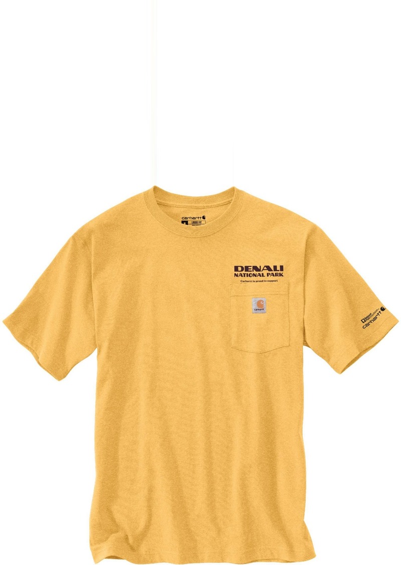 Carhartt Mens Relaxed Fit Heavyweight Denali National Park K87 Graphic T Shirt, Men's, Small, Yellow | Father's Day Gift Idea