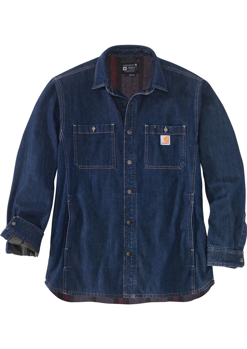 Carhartt Men's Relaxed Fit Denim Lined Snap Shirt Jacket, Small, Blue