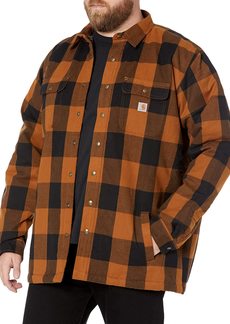 Carhartt Men's Big & Tall Relaxed Fit Heavyweight Flannel Sherpa-Lined Shirt Jacket Brown X-Large/Tall