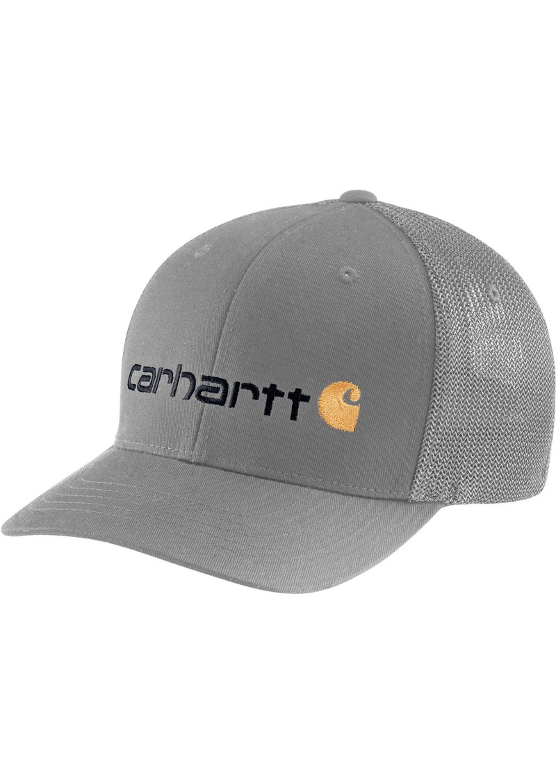 Carhartt Men's Rugged Flex Fitted Canvas Mesh Back Logo Graphic Cap, Small/Medium, Asphalt