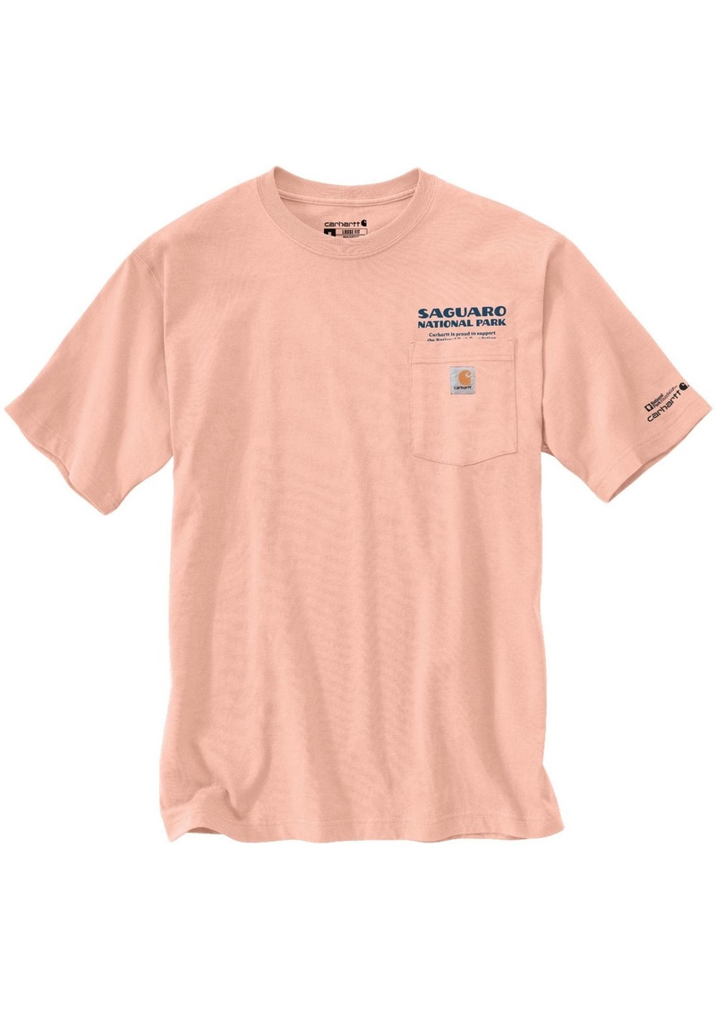 Carhartt Mens Relaxed Fit Heavyweight Saguaro National Park K87 Graphic T Shirt, Men's, Medium, Pink | Father's Day Gift Idea
