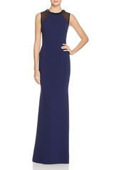 Carmen Marc Valvo Infusion Women's Crepe Halter Gown W/Strappy Illusion Back and Beaded Choker