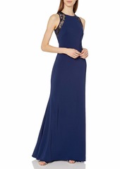 Carmen Marc Valvo Infusion Women's Lace Back and Crepe Gown W/Beads