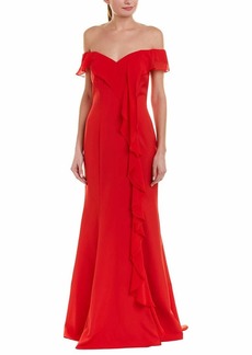 Carmen Marc Valvo Infusion Women's Off The Shoulder Gown Flame red