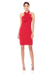 Carmen Marc Valvo Infusion Women's Ruffle Halter Cocktail Dress Flame red