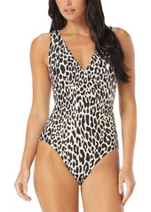 Carmen Marc Valvo Women's Animal-Print Surplice One-Piece Swimsuit - Black