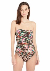Carmen Marc Valvo Women's Bandeau one Piece Swimsuit with Side Beading Detail