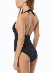 Carmen Marc Valvo Women's One-Piece Plunge-Neck Swimsuit - Black