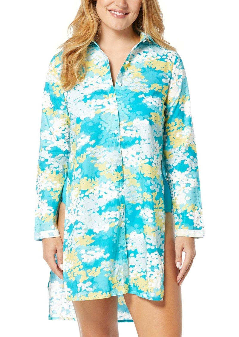 Carmen Marc Valvo Women's Printed Cotton Cover-Up Shirt - Blue