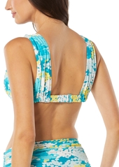 Carmen Marc Valvo Women's Ruched Abstract-Print Triangle Bikini Top - Blue