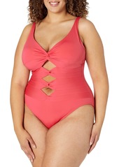 Carmen Marc Valvo Women's Standard One Piece Swimsuit with Twist Detail and Adjustable Straps