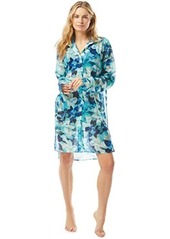 Carmen Marc Valvo Lush Verdure Button Front Shirt Cover-Up with Tie Front in Illusion Mesh