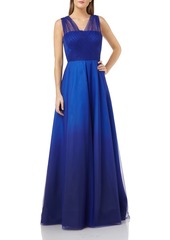 Carmen Marc Valvo Ombre Mikado Gown with Tulle Straps
