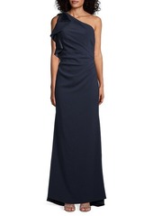 Carmen Marc Valvo Pleated Crepe One-Shoulder Gown